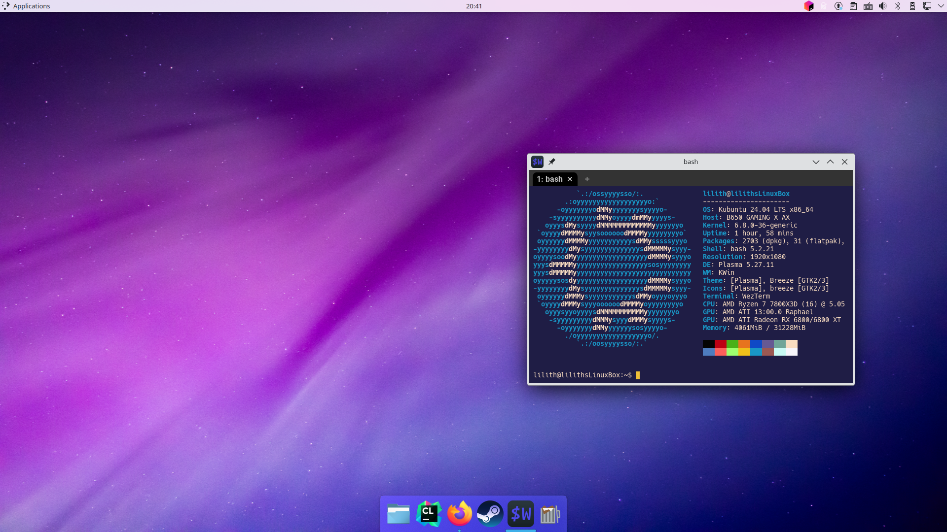 my current desktop layout, with obligatory Neofetch 