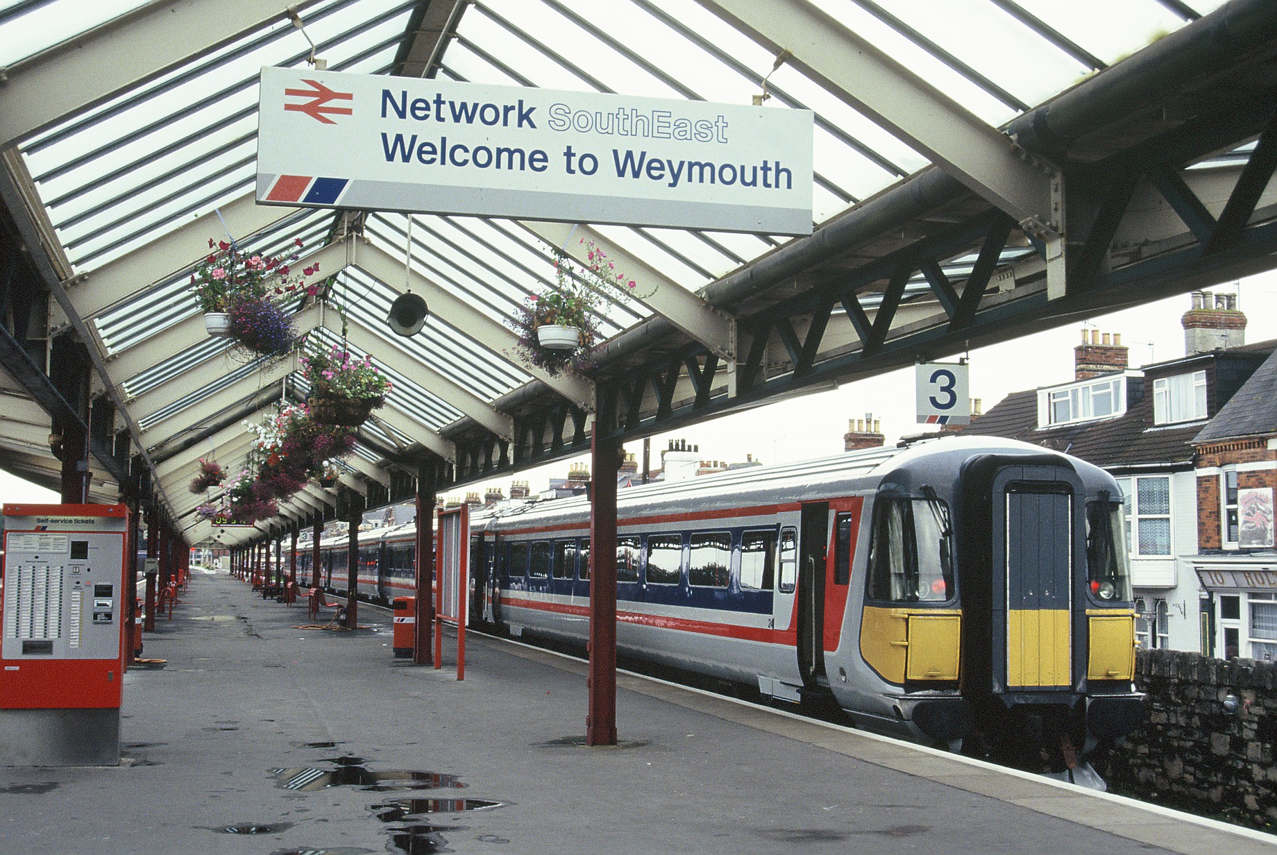 A Class 442 in Network SouthEast Livery at Weymouth station in September 1992